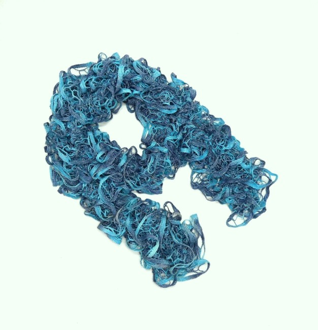 Echarpe femme froufrou bleu turquoise et bleu jean 
