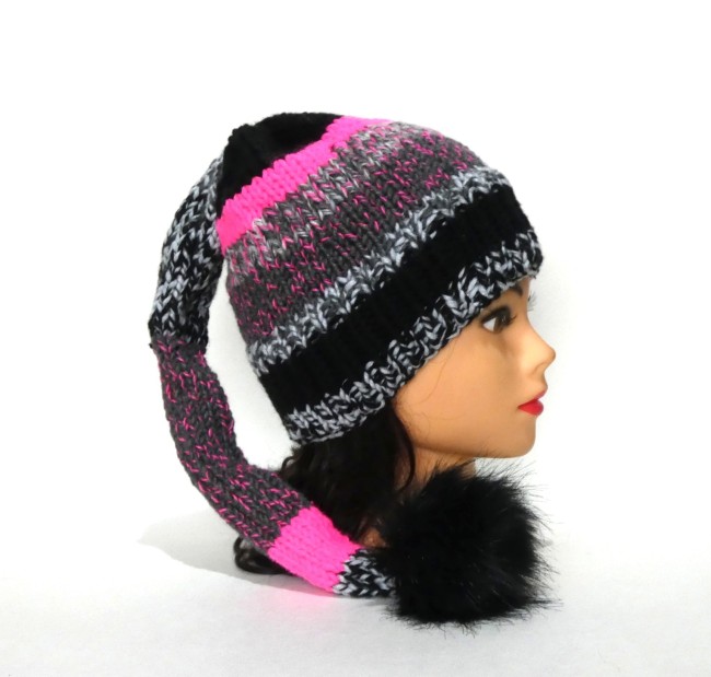 Bonnet lutin femme noir et multicolore