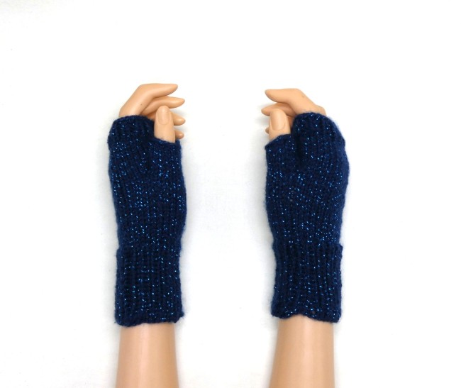 P1020790 Mitaines bleu marine pailletée pour femme