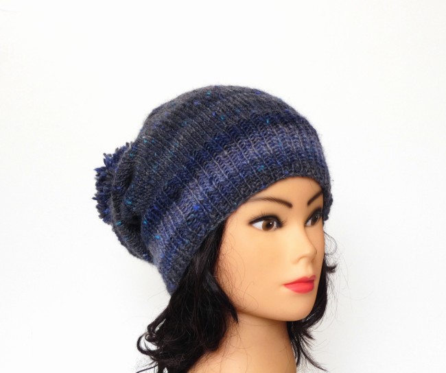 P1060016 Bonnet femme bleu/gris laine Plassard Champêtre