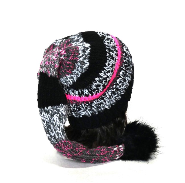 P1010601 Bonnet lutin femme noir/ gris / rose et multicolore