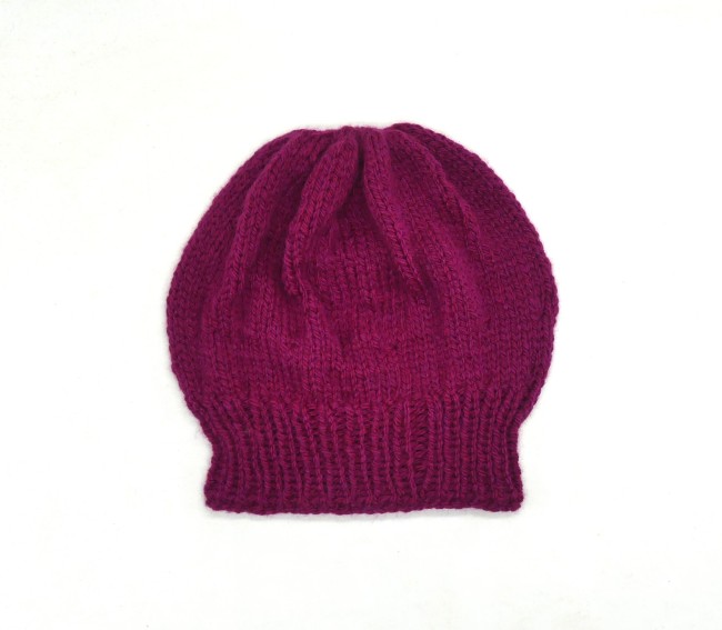 Béret femme violet tricoté main