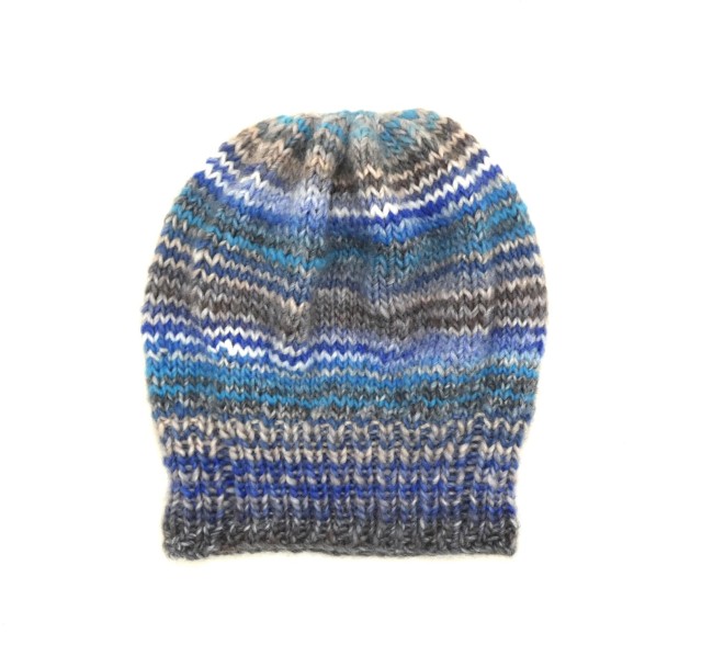 P1020582 Beret femme laine Milrayas bleu / gris tricot main