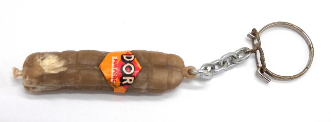 P1050193 Occasion Porte clé publicitaire ancien saucisson d 'Or pur porc