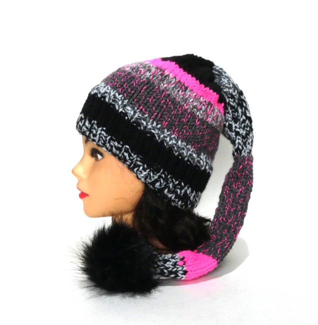 Bonnet lutin femme noir et multicolore
