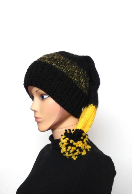 Bonnet lutin Noir / jaune laine Katia Cap