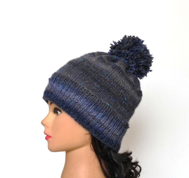 P1060025 Bonnet femme bleu/gris laine Plassard Champêtre