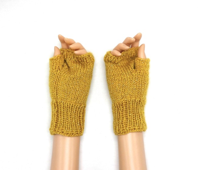 Mitaines jaune pailletée doré or pour femme 