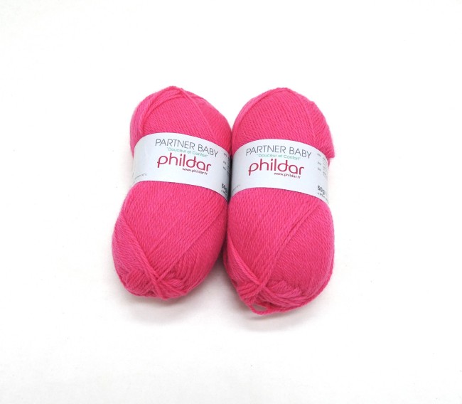 Lot 2 pelotes Laine Phildar PARTNER BABY C 202 Berlingot rose 