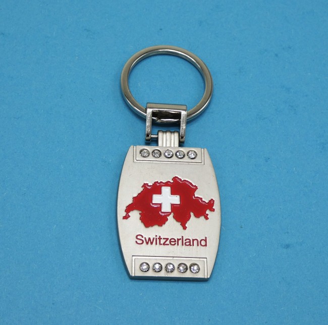 Porte clé gris métal collection ville SWITZERLAND ( plaque  5 cm X 3,5 cm ) 