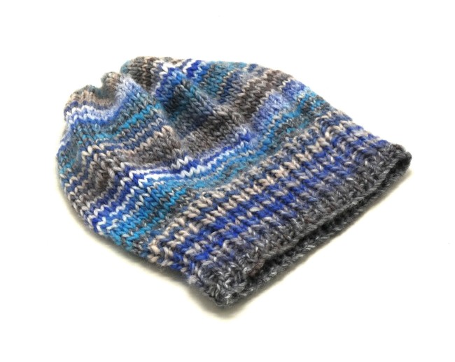 P1020580 Beret femme laine Milrayas bleu / gris tricot main