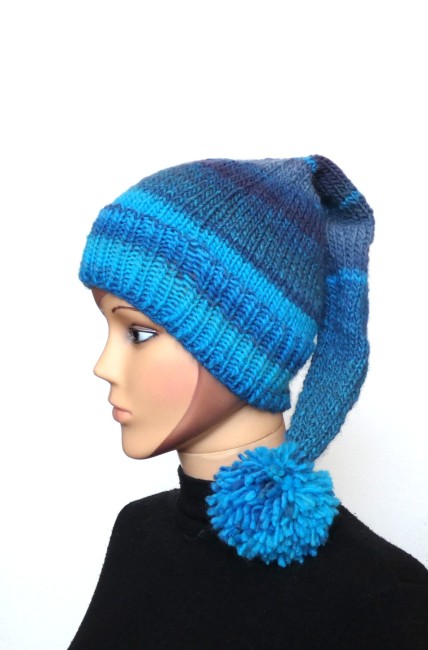 P1020684 Bonnet lutin femme en laine bleu /turquoise