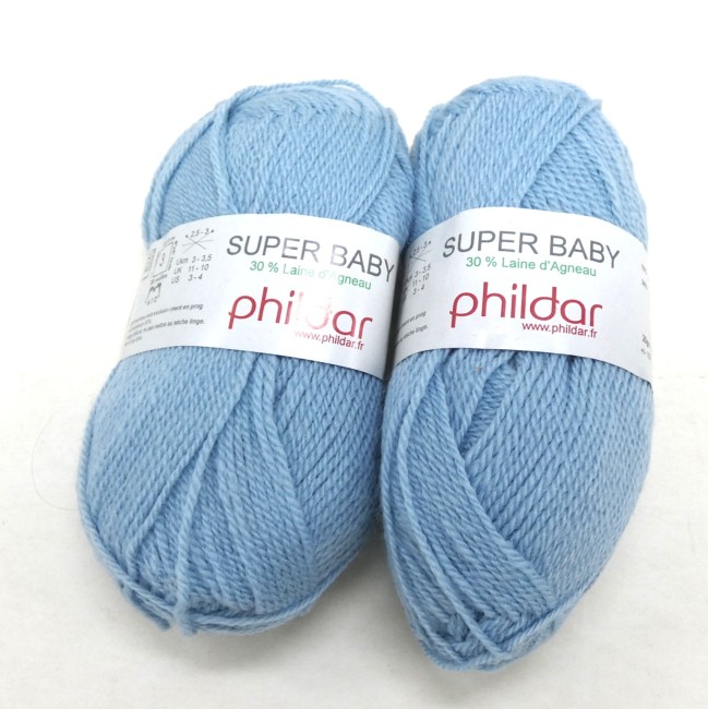 Lot 2 pelotes laine Phildar SUPER BABY bleu ciel C 408 