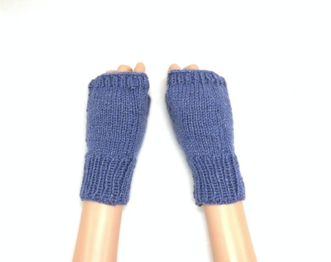 Mitaines bleu jean pailleté avec pouce