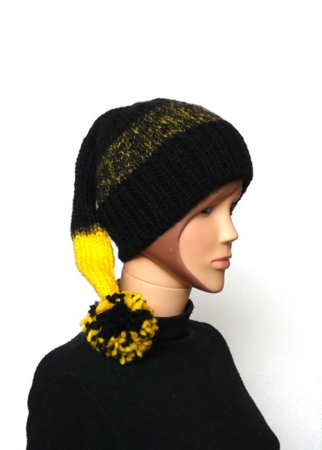 Bonnet lutin Noir / jaune laine Katia Cap