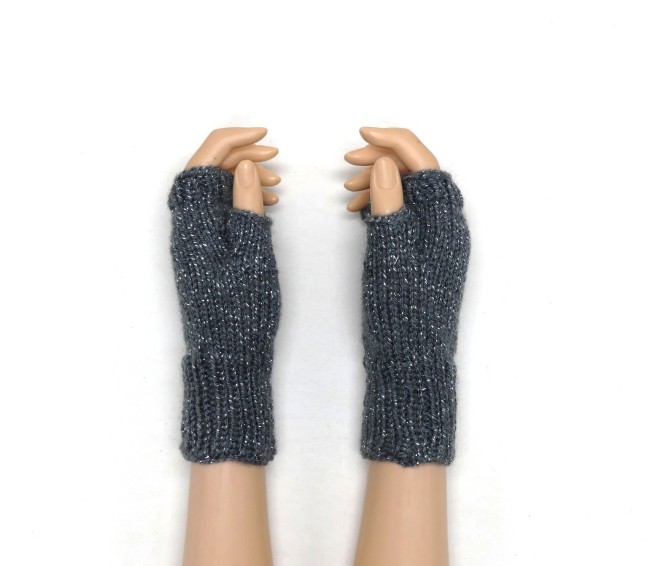 Mitaines gris pailleté métal avec pouce