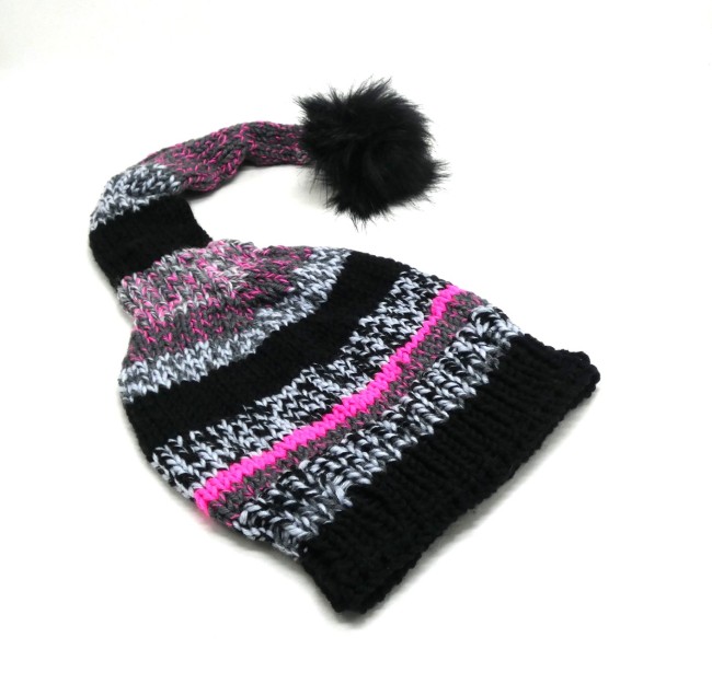 P1010604 Bonnet lutin femme noir/ gris / rose et multicolore