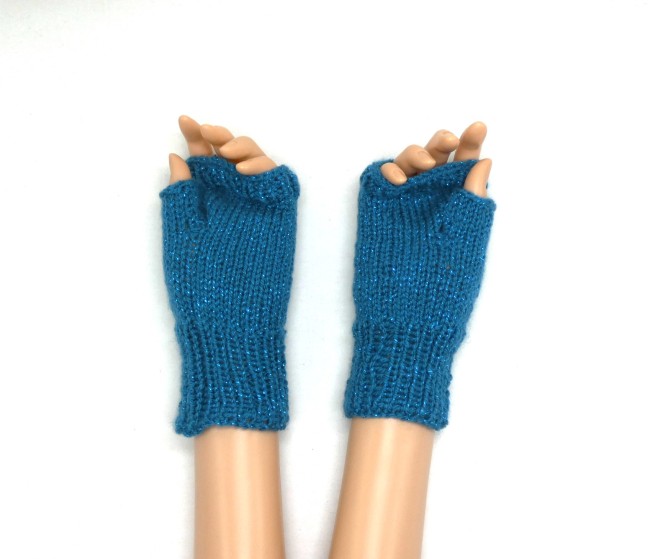 Mitaines bleu turquoise pailletée