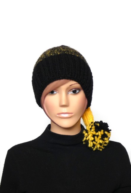Bonnet lutin Noir / jaune laine Katia Cap