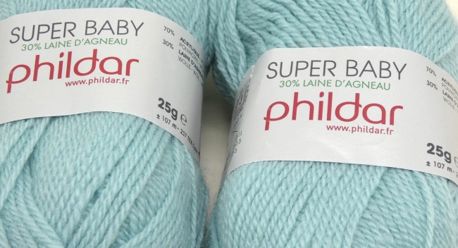  2 pelotes laine X 25 gr Phildar SUPER BABY  céladon 407