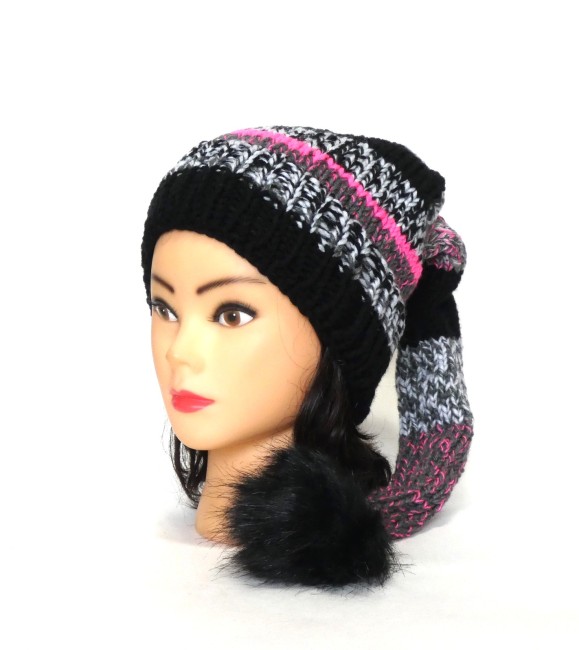 P1010597 Bonnet lutin femme noir/ gris / rose et multicolore