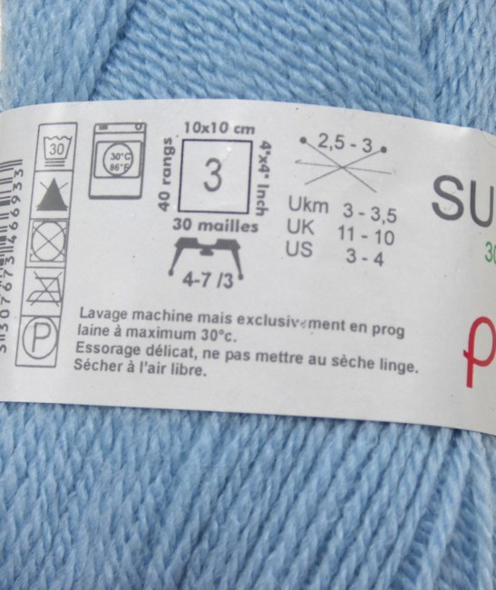 Lot 2 pelotes laine Phildar SUPER BABY bleu ciel C 408 