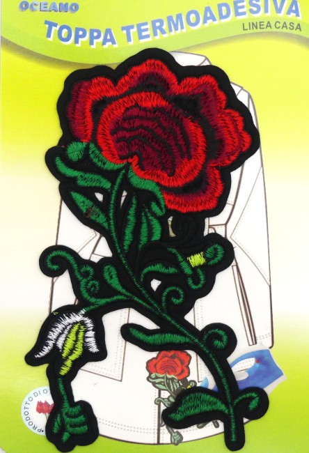 Ecusson thermocollant grande fleur rose rouge 