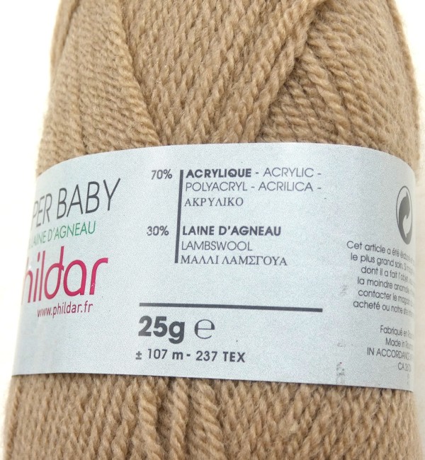  2 pelotes laine X 25 gr Phildar SUPER BABY marron chamois 402