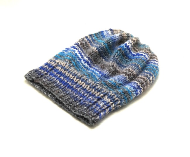 P1020581 Beret femme laine Milrayas bleu / gris tricot main