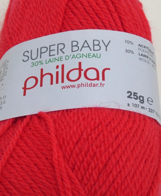 2 pelotes laine X 25 gr Phildar SUPER BABY rouge groseille 402