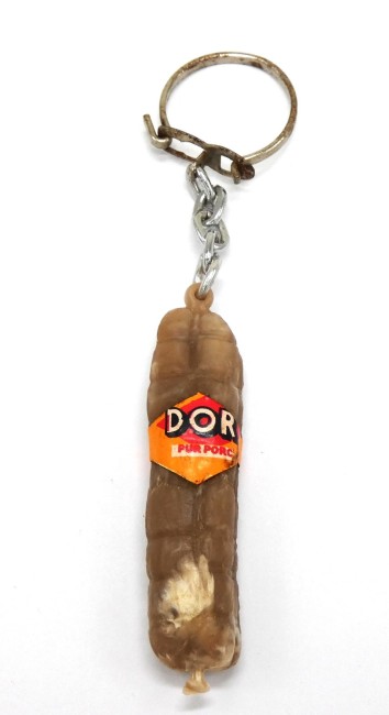 P1050190 Occasion Porte clé publicitaire ancien saucisson d 'Or pur porc