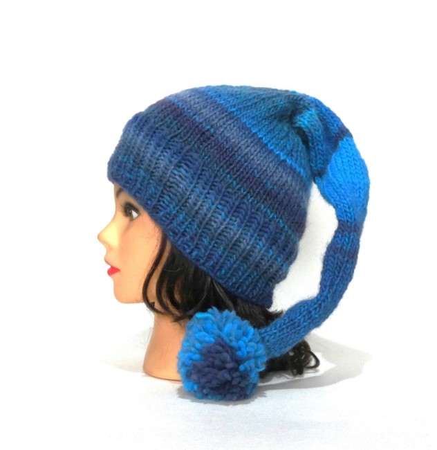 P1010406 Bonnet lutin laine bleu /turquoise