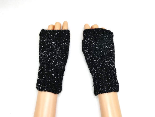 Mitaines femme noire pailletée argenté