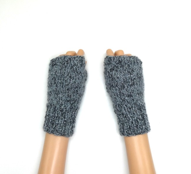 Mitaines pour femme gris / noir  argenté avec pouce en laine Bergère de France éclair