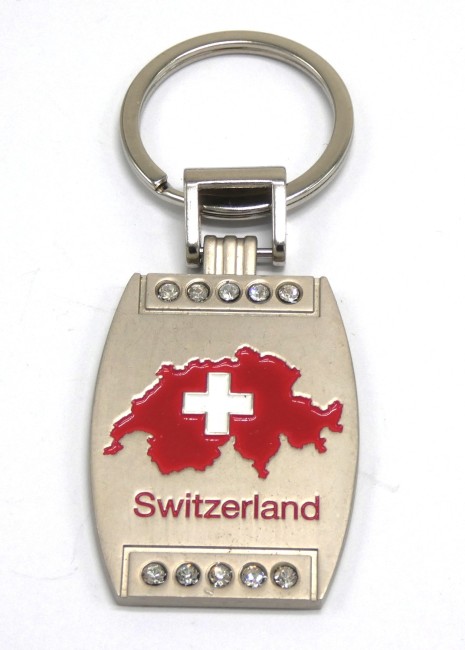 Porte clé gris métal collection ville SWITZERLAND ( plaque  5 cm X 3,5 cm ) 