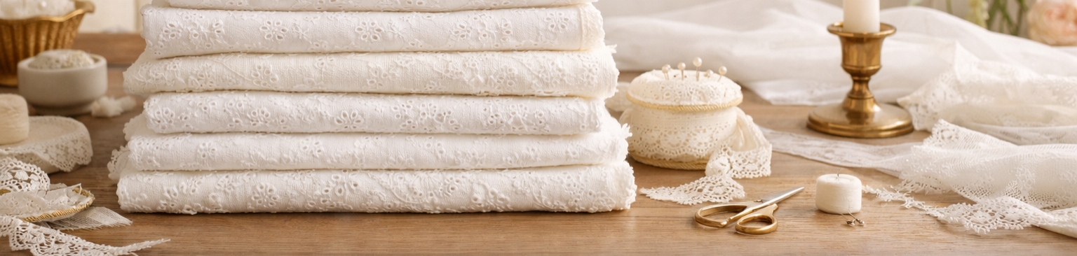 Tissu en broderie anglaise blanche pour créations textiles personnalisées