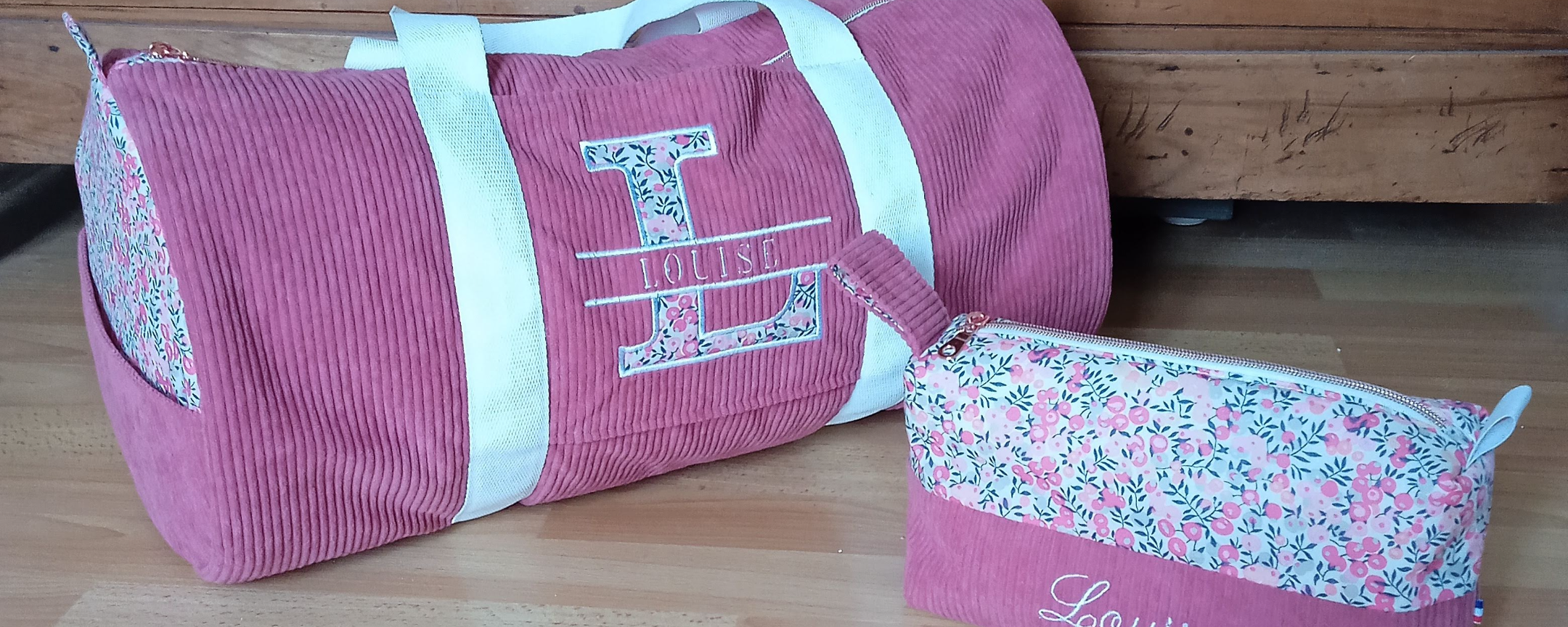 Sac polochon enfant personnalisé en velours et tissu vichy
