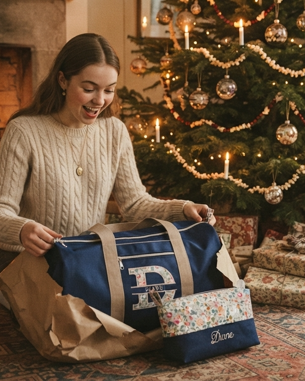 sac polochon et trousse assortie offert à Noël