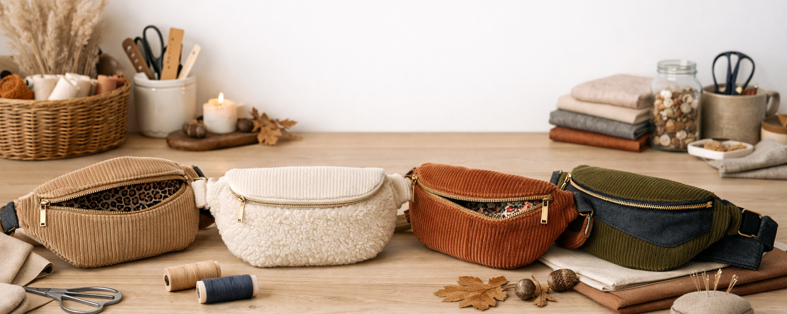 sac banane à bandoulièfre en velours chaleureux et cocooning