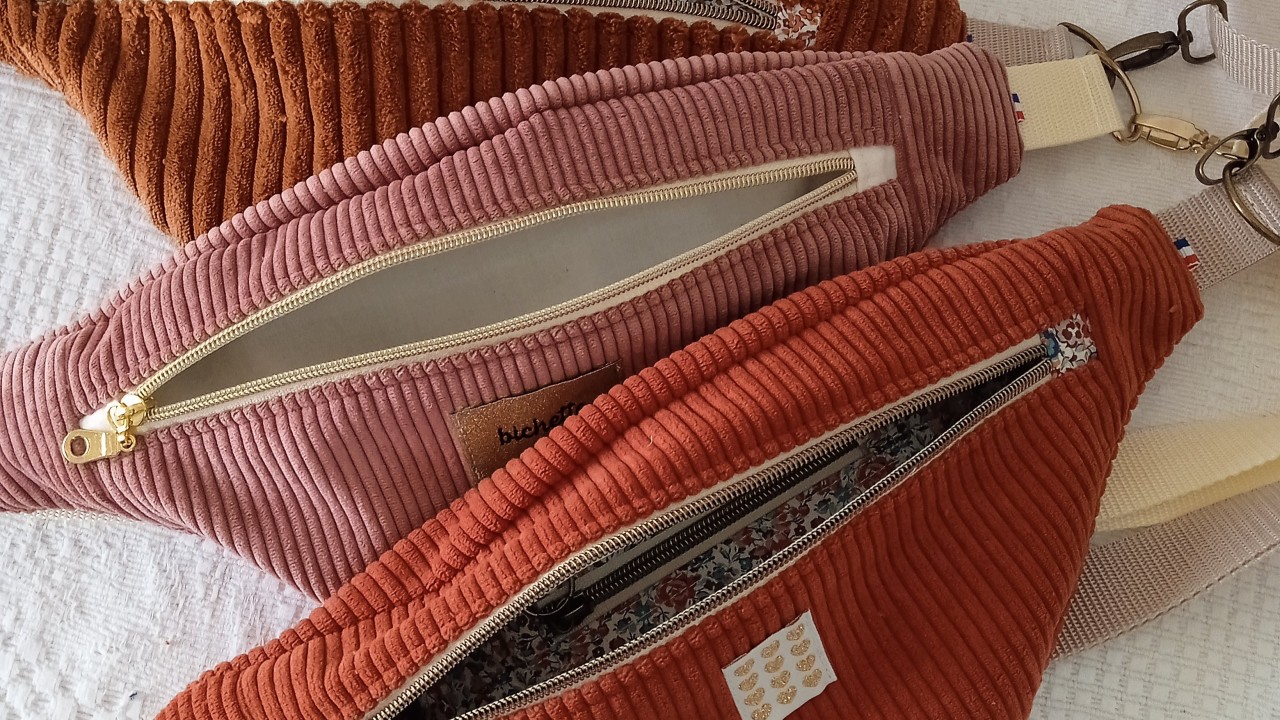 sac bananes en velours côtelé confectionnées artisanalement