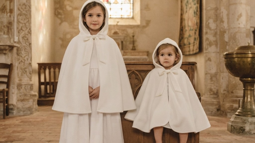 Cape de baptême chaude blanche pour enfant en automne hiver