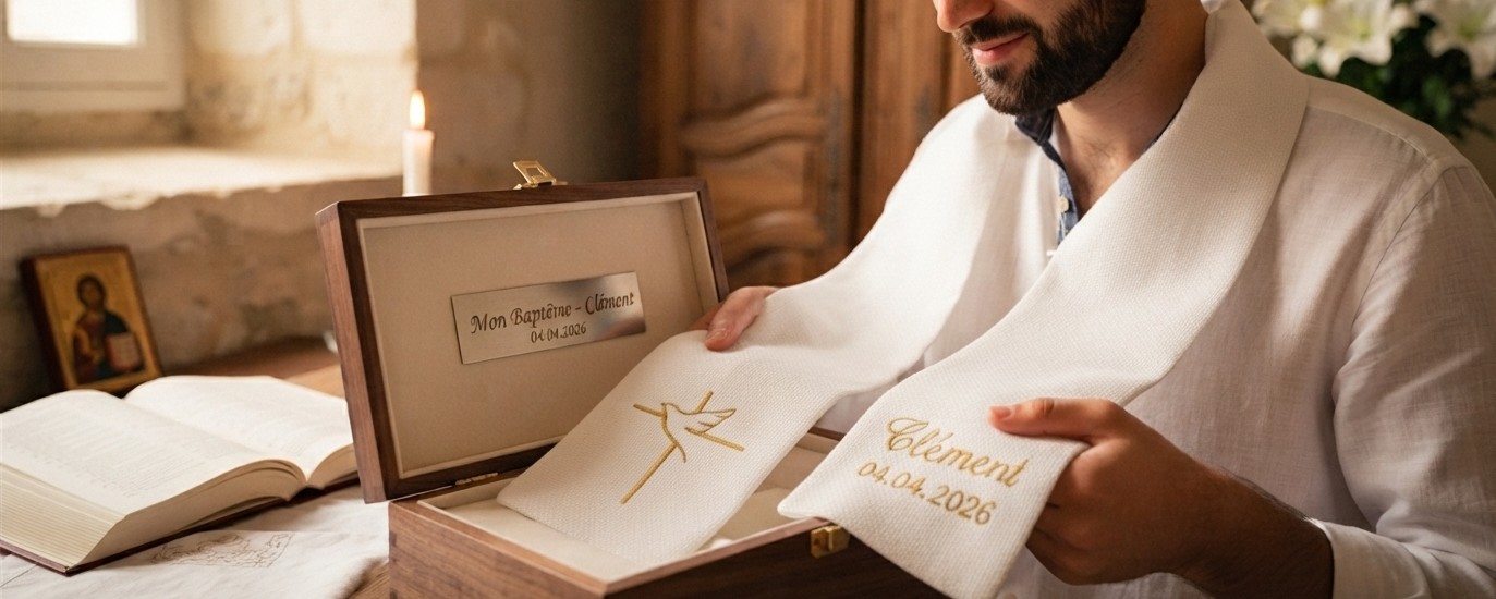 écharpe personnalisée avec broderie en souvenir de baptême