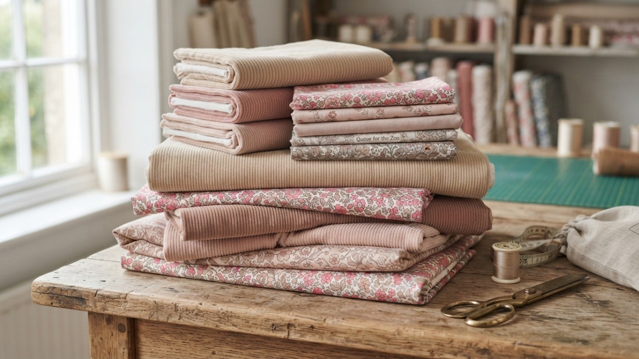 collection de tissus fleuris avec des velours côtelés assortis pour confection artisanale de sac polochon et sac banane