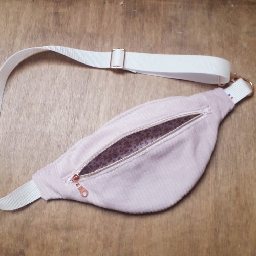 sac banane VELOURS CÔTELÉ rose