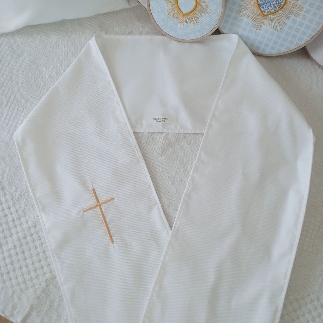 Echarpe de Baptême avec broderie CROIX chrétienne simple et épurée | Atelier Jules & Alice