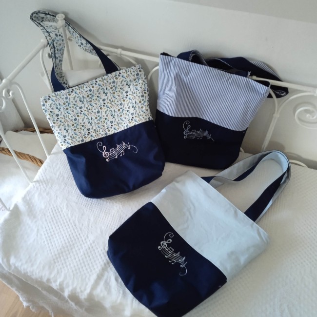 totebag façon cabas pour musique, solfège, partitions, personnalisable avec broderie