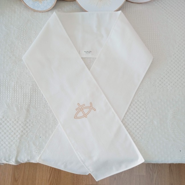Echarpe de Baptême ado ou adulte avec broderie ICHTHUS simple et épurée EN STOCK ! | Atelier Jules & Alice