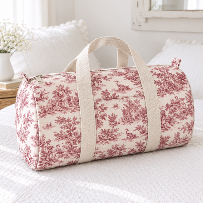 sac polochon toile de jouy bordeaux sac polochon fait main dans mon atelier tissu toile de jouy pastorale