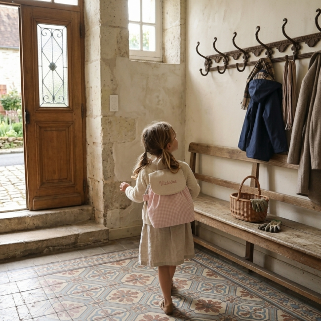 sac à dos maternelle, en vichy brodé de délicates fleurettes, plusieurs couleurs au choix, personnalisable avec broderie prénom!
