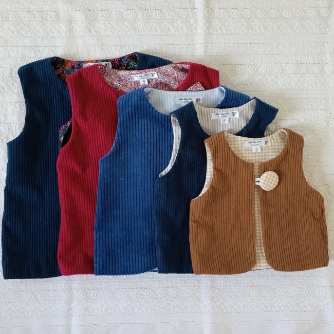 Gilet de berger velours côtelé et rayures (tissu au choix!)